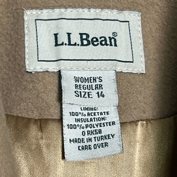 LL Bean Cashmere Blend Peacoat Coat Camel Size 14 Career Old Money Nautical - Picture 10 of 14